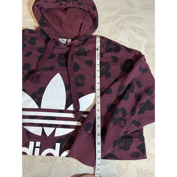 Adidas Big logo Burgundy/Black Leopard print cropped oversized Hoodie S - Picture 6 of 12